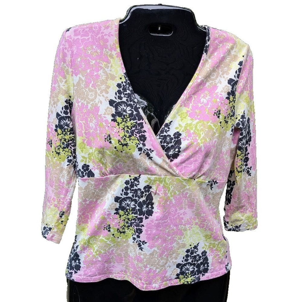 Vintage Y2K Womens Babydoll Top 8P Plunge V Neck Floral Empire Waist Soft Girl